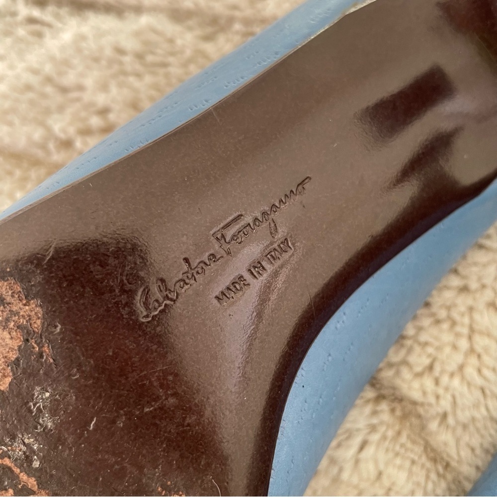 Ferragamo Vintage Baby Blue Kitten Heels with Front Buckle - Picture 11 of 13